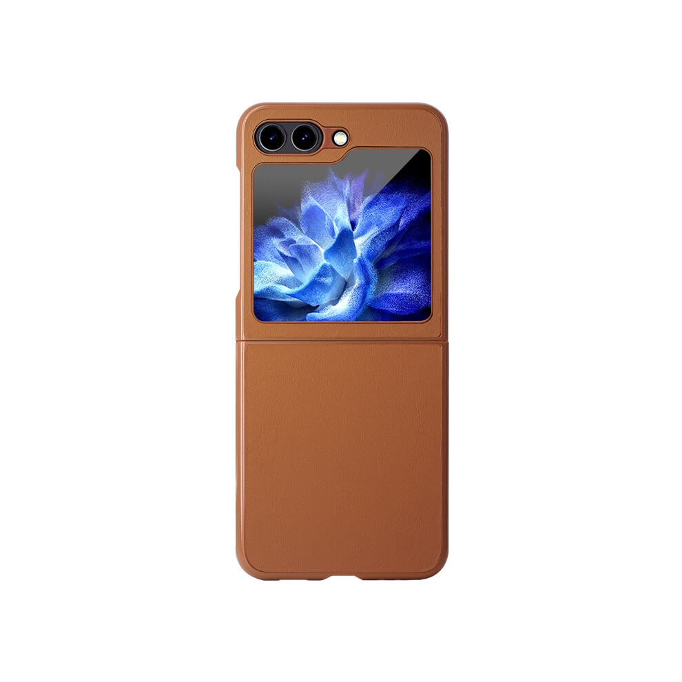 Integrated Leather Folding Phone Case Compatible Gift Samsung Galaxy Z Flip5 Hbc-212 (Brown):For Samsung Galaxy Z Flip5 Brown 7326887305148