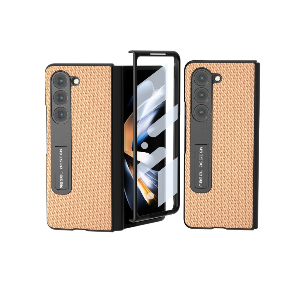 Abeel Integrated Carbon Fiber Textured Phone Case With Stand Compatible Gift Samsung Galaxy Z Fold5 (Yellow):For Samsung Galaxy Z Fold5 Yellow 3472763134525