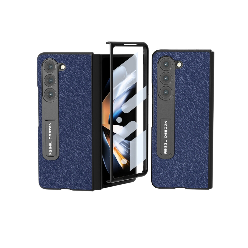 Compatible Gift Samsung Galaxy Z Fold5 Abeel Integrated Edge Genuine Leather Mino Phone Case With Holder(Royal Blue):For Samsung Galaxy Z Fold5 Black 7326887305414