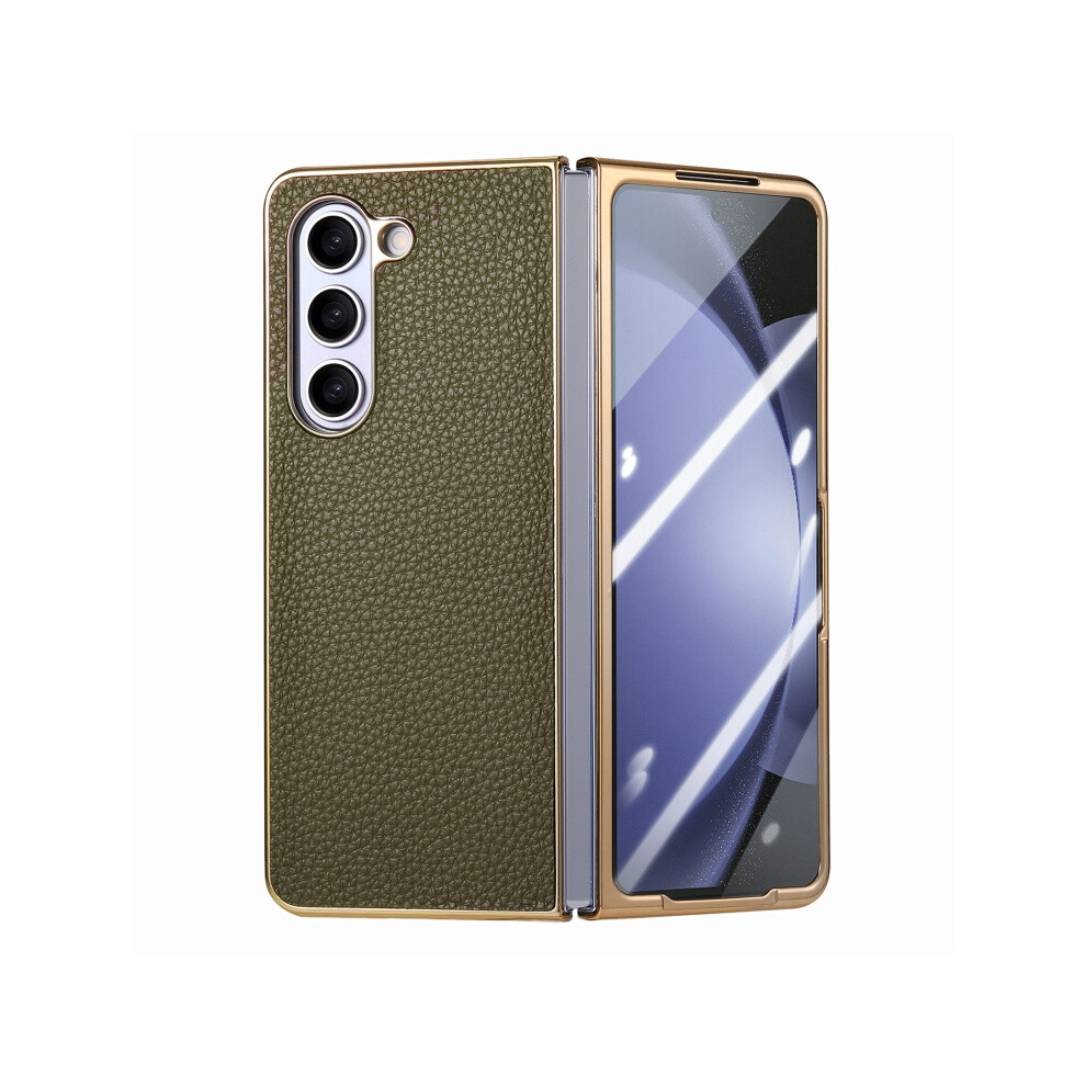 Integrated Electroplated Lychee Leather Textured Shockproof Phone Case Compatible Gift Samsung Galaxy Z Fold5 5G (Green):For Samsung Galaxy Z Fold5 5 Green 7326887305490