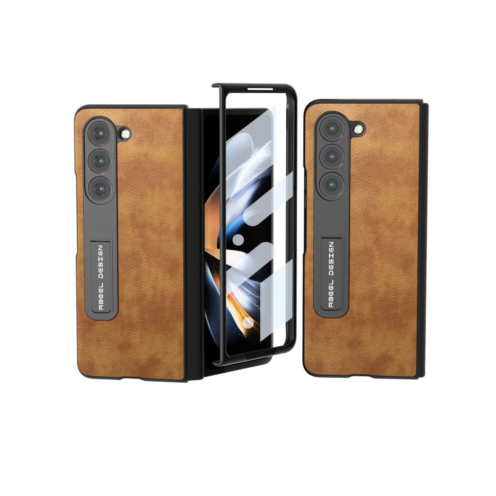 Compatible Gift Samsung Galaxy Z Fold5 Integrated Retro Litchi Texture Pu Phone Case With Holder(Brown):For Samsung Galaxy Z Fold5 Brown 3557559196144
