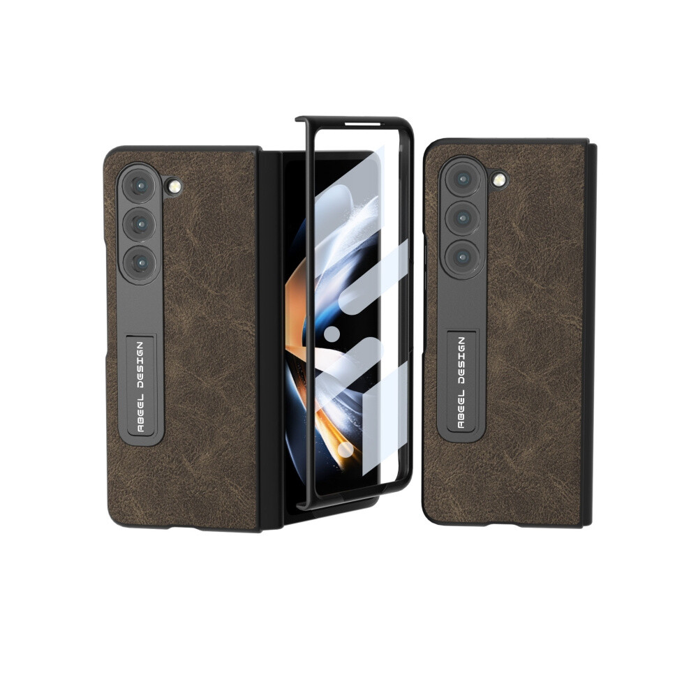 Compatible Gift Samsung Galaxy Z Fold5 Integrated Dream Litchi Texture Pu Phone Case With Holder(Khaki):For Samsung Galaxy Z Fold5 3557559196212