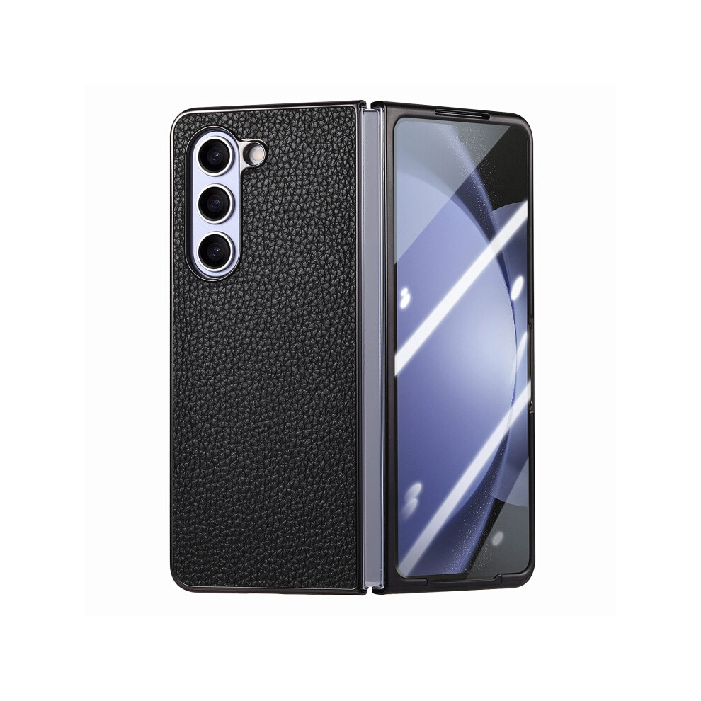 Integrated Electroplated Lychee Leather Textured Shockproof Phone Case Compatible Gift Samsung Galaxy Z Fold5 5G (Black):For Samsung Galaxy Z Fold5 5 Black 3557559196069