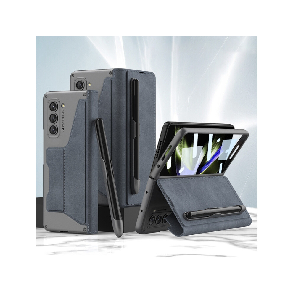Compatible Gift Samsung Galaxy Z Fold5 5G Gkk Screen Tempered Glass Film Armor Flip Leather Case With Pen Slot(Grey):For Samsung Galaxy Z Fold5 5G Grey 5423855227210