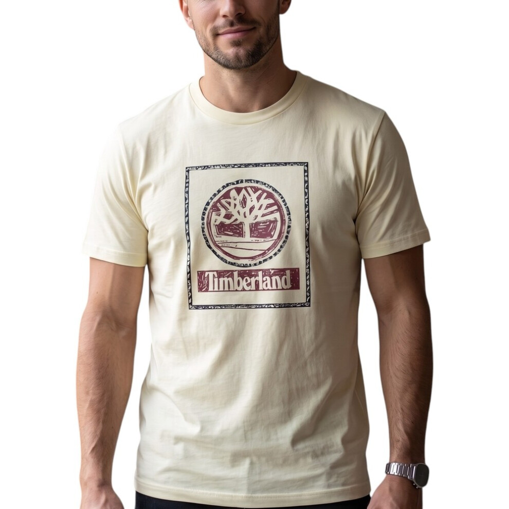 Timberland (Cream, 2XL) Mens T Shirts Tree Print Summer Top