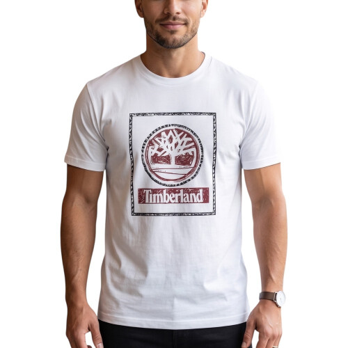 Timberland (White, S) Timberland Mens T Shirts Tree Print Summer Top