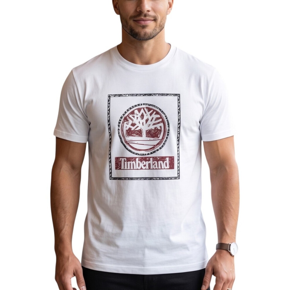 Timberland (White, S) Mens T Shirts Tree Print Summer Top