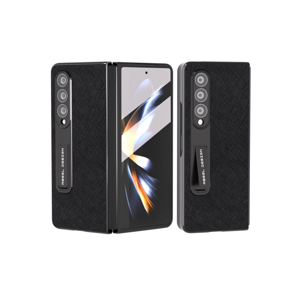 Compatible Gift Samsung Galaxy Z Fold4 5G Integrated Cross Texture Genuine Leather Phone Case With Holder(Black):For Samsung Galaxy Z Fold4 5G Black 4906754170869