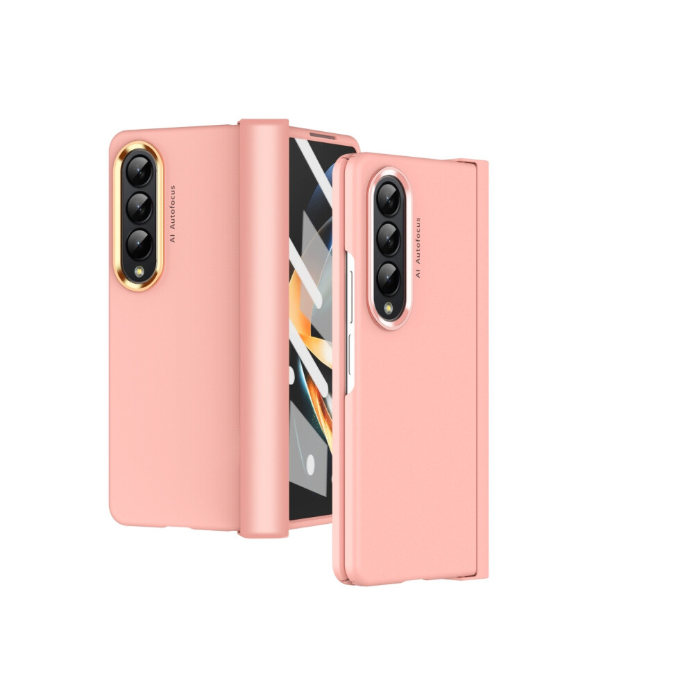 , Skin-Feel Electroplated Dual-Tone Contact Lens Hinge Full-Coverage Phone Case Compatible Gift Samsung Galaxy Z Fold4 5G: Pink 4906754171156