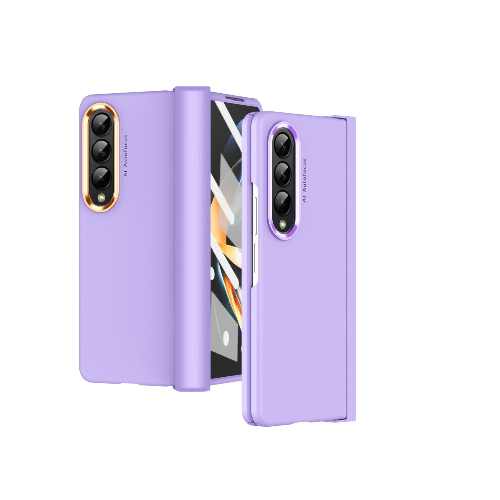 Skin-Like Electroplated Dual-Tone Contact Lens Hinge Full-Coverage Phone Case Compatible Gift Samsung Galaxy Z Fold4 5G (Purple):Purple; Purple 4906754171170