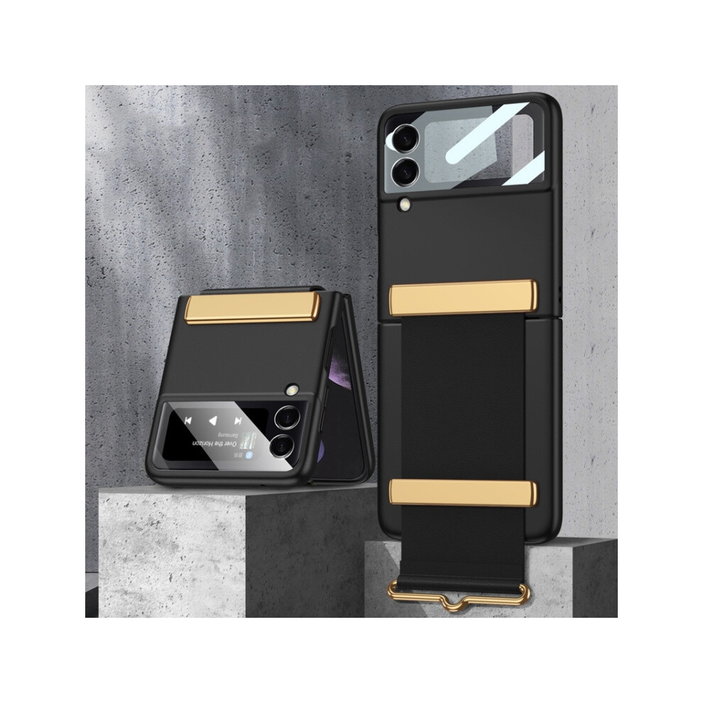 Compatible Gift Samsung Galaxy Z Flip3 5G Gkk Ultra-Thin Full Coverage Phone Case With Wristband(Black): Black 4574221283819