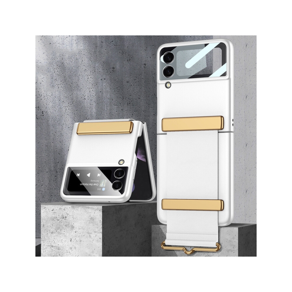 Gkk Ultra-Thin Full-Coverage Folding Case With Wrist Strap Compatible Gift Samsung Galaxy Z Flip3 5G (Silver):Silvery Silver 4574221283826