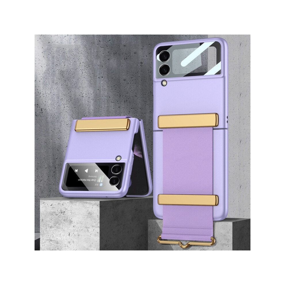 Gkk Ultra-Thin Full-Coverage Folding Case With Wrist Strap Compatible Gift Samsung Galaxy Z Flip3 5G (Purple):Purple; Purple 4574221283840