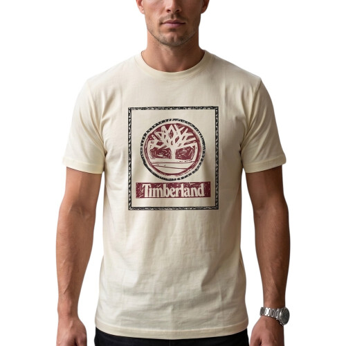 Timberland (Off White, S) Timberland Mens T Shirts Tree Print Summer Top