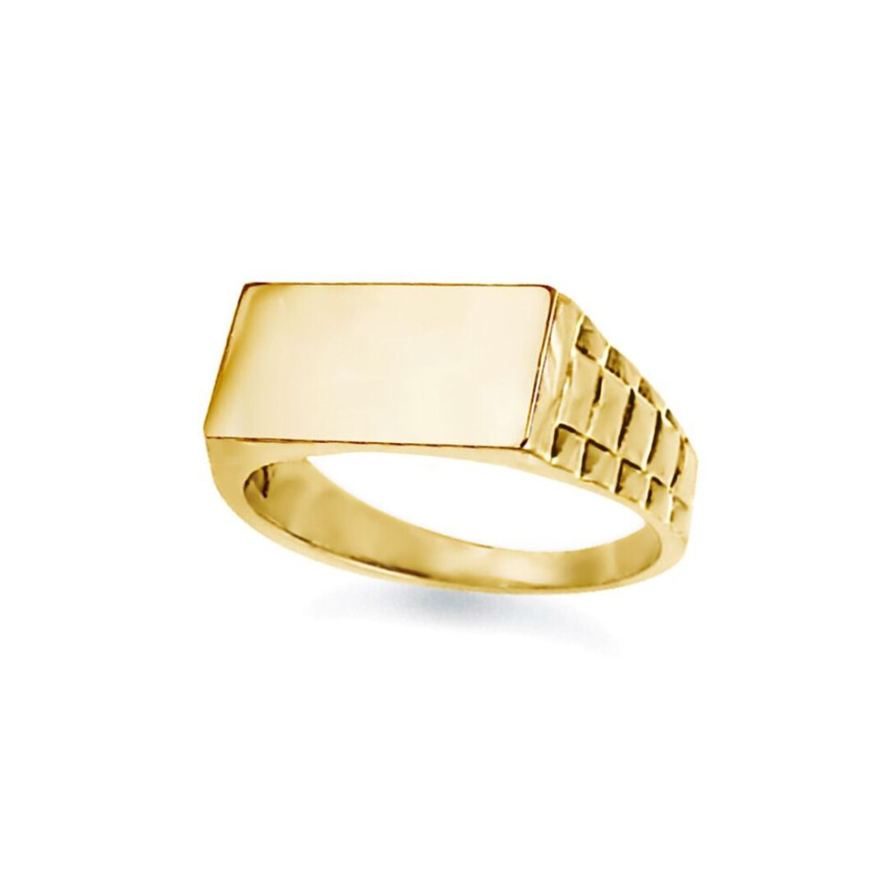 Jewelco London (R) Unisex Solid 9Ct Engravable Presidential Initial Blank Plate Signet Ring - Jir005 Gold