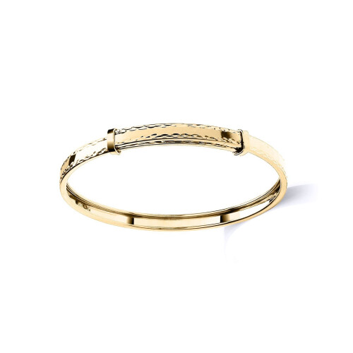 Jewelco London Kids Solid 9ct Yellow Gold Diamond-cut Edge Polished Channel Expandable 3mm Baby Bangle Bracelet - JKB109A