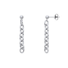 Jewelco London Ladies Rhodium Plated Sterling Silver Rolo Oval Belcher Ball Chain Link Drop Earrings - EAG1209