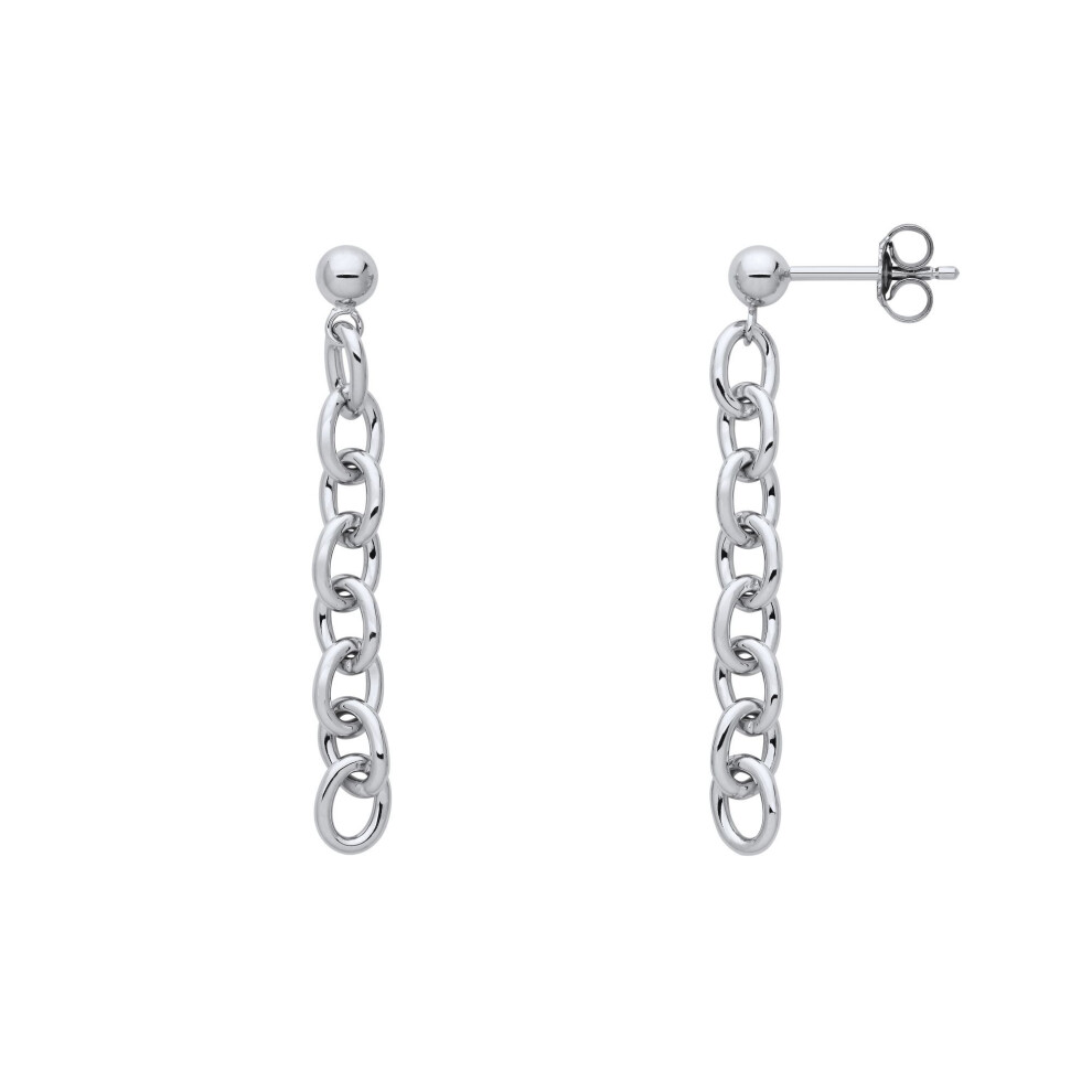 Jewelco London Ladies Rhodium Plated Sterling Rolo Oval Belcher Ball Chain Link Drop Earrings - Eag1209 Silver