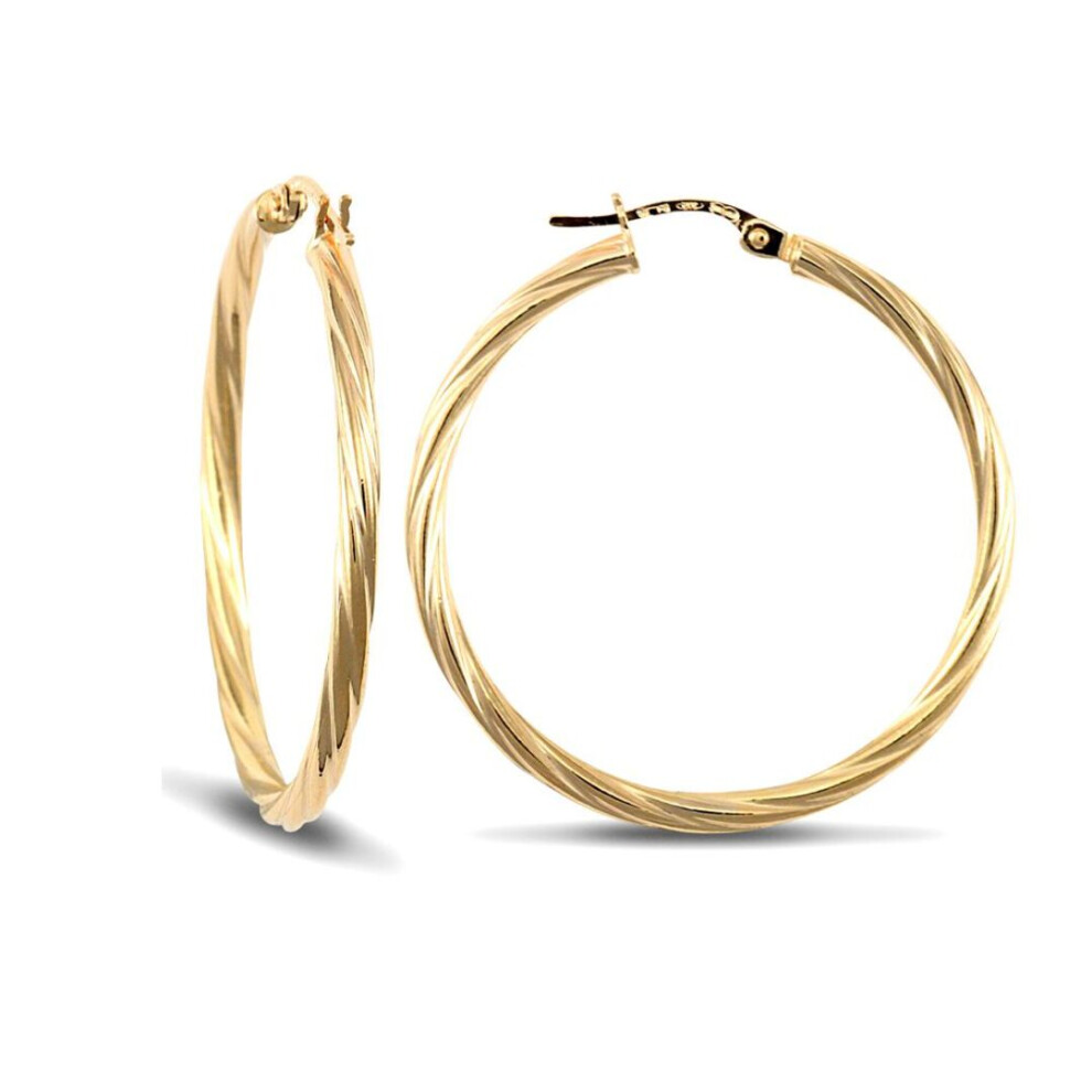 Jewelco London Ladies 9Ct Yellow Gold Twisted 2.5Mm Hoop Earrings 34Mm - Jer560e Gold,Yellow