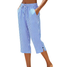 Women Casual Drawstring Elastic Waist Straight-Sky Blue XXXL