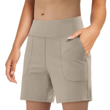 Women's Athletic Shorts Zip Pockets Shorts for Women-Khaki XL