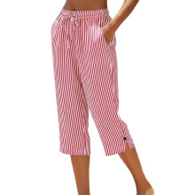 Women Casual Drawstring Elastic Waist Straight Wide Leg-Pink M