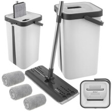 Fregona plana con cubo de doble cámara de 11 l y 3 almohadillas