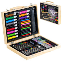 The Magic Toy Shop 67 Pc Kids Art Set with Wooden Case Childrens Colouring Pencils Paints Crayons
