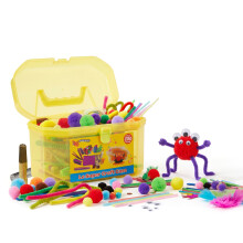 The Magic Toy Shop 200 Pc Kids Craft Box with Carry Case Pom Poms Feathers Arts Supplies Set Yellow