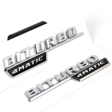 Pair Side Fender Emblem Badge Stickers - Compatible with Mercedes V8 V12 BITURBO & AMG 4MATIC+ （ silver）