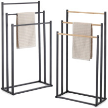 (Black) Modern 3 Tier Freestanding Towel Rack Metal Bamboo Bathroom Stand