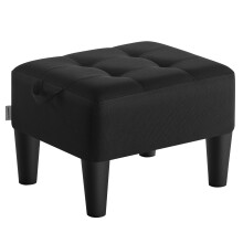 Ottoman, Footstool, Linen-Look Fabric Seat with Thick Cushion, 150 kg Weight Capacity, for Living Room, Bedroom, Entryway, Ink Black