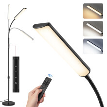 LED Floor Lamp for Living Room, Adjustable Height 141-175 cm, Timer and Memory Function, Button and Remote Control, Matte Black LFL007BD03