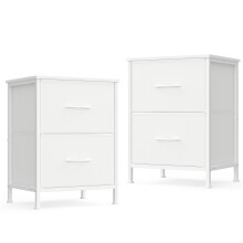 (Cloud White, Snow White) Bedside Table with 2 Drawers, Side End Tables, for Bedroom, Steel, Set of 2, Industrial