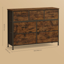 7-Drawer Storage Chest, Steel and MDF Frame with Non Woven Fabric, Hallway, Living Room, Brown and Black
