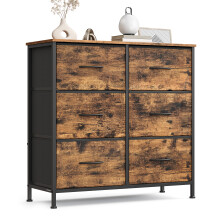 (Rustic Brown,Black) Drawer Storage Unit, Chest of Drawers for Bedroom, Closet, 5 Fabric Drawers