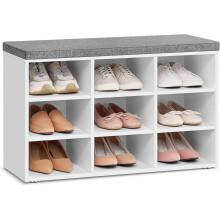 (Classic White) Shoe Bench, Storage Bench with Padded Seat, 9 Compartments, Adjustable Shelves, for Living Room, Hallway