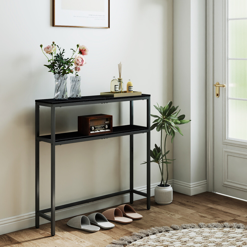 Vasagle (Charcoal ,Ink Black) Console Table For Hallway, 2-Tier Slim Sofa Table, 20 X 80 X 80 Cm, Hallway Table With 2 Shelves, For Living Room, Bedroom Grey/Black
