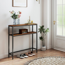 (Rustic Brown,Ink Black) Console Table for Hallway, 2-Tier Slim Sofa Table, 20 x 80 x 80 cm, Hallway Table with 2 Shelves, for Living Room, Bedroom