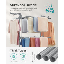 (Grey) Clothes Drying Rack, Foldable Laundry Drying Rack, Stainless Steel, Clothes Airer, Indoor Outdoor Use