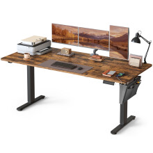 (Rustic Brown) Electric Standing Desk, Height Adjustable Desk, 180 x 80 cm, Continuous Adjustment, Spliced Desktop