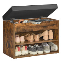 (Cloud White and Dove Grey) Shoe Storage Bench with Cushion, Entryway Bench with 3 Storage Compartments