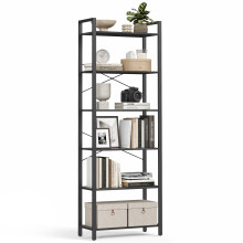 (Ebony Black, Ink Black) 6-Tier Tall Bookshelf, Large Bookcase, Steel Frame, Freestanding Shelf Unit for Living Room, Bedroom