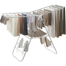 (White,Silver) Clothes Airer, Foldable Clothes Drying Rack, Clothes Horse with Height-Adjustable Wings