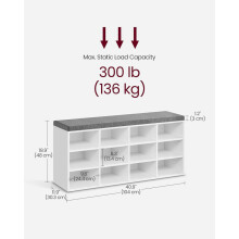 (Classic White) Shoe Bench, Storage Bench with Padded Seat, with Cushion, 12 Compartments, Adjustable Shelves, for Living Room, Hallway