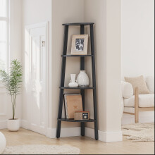 (CharcoalGrey,MatteBlack) Ladder Bookcase with 4 Shelves, Industrial Storage Rack, Corner Plant Stand for Living Room, Steel Frame