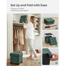 (Green) Foldable Storage Ottoman Footstool with Hidden Storage for Living Room, Bedroom or Dorm, Green