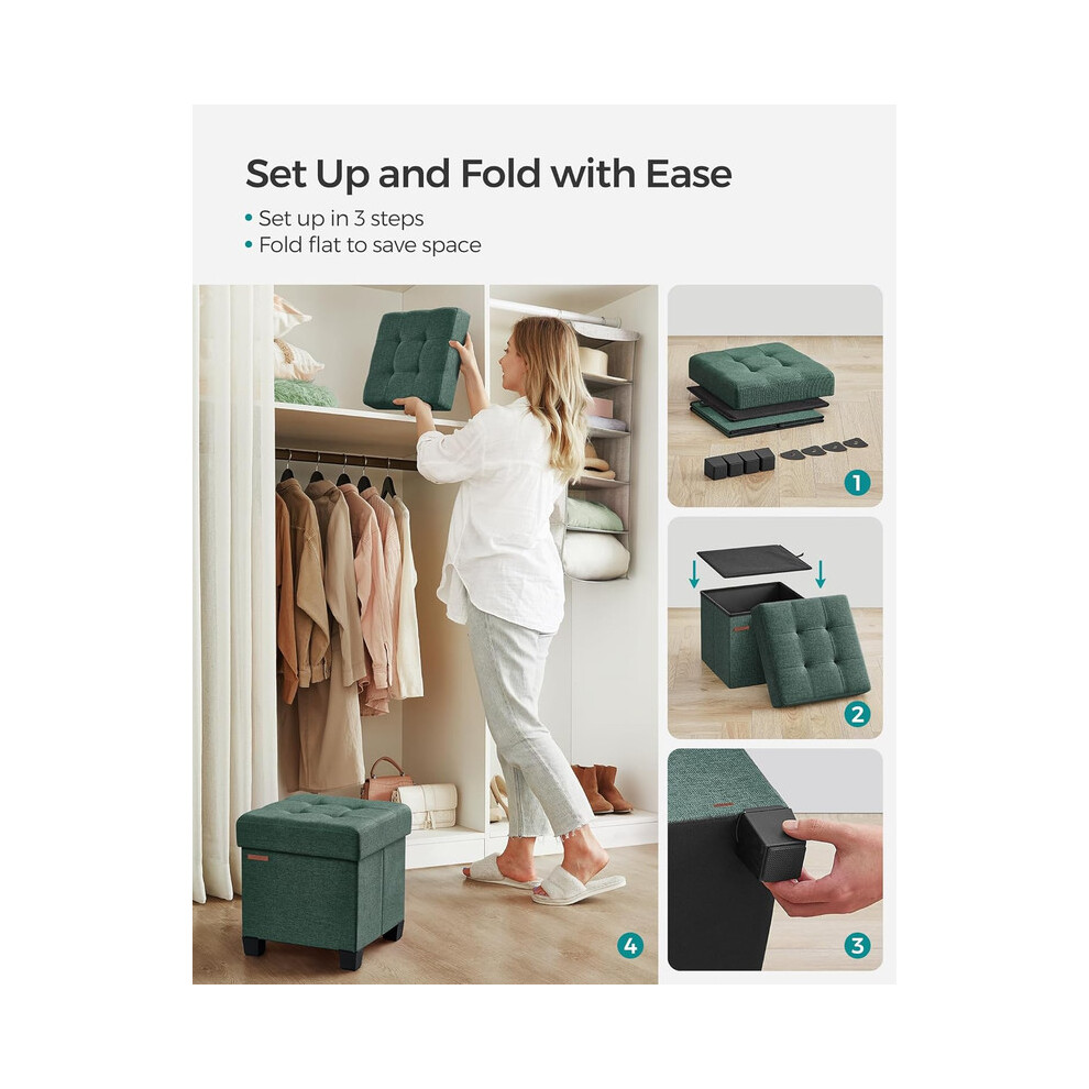 Songmics (Green) Foldable Storage Ottoman Footstool With Hidden Storage For Living Room, Bedroom Or Dorm, Green