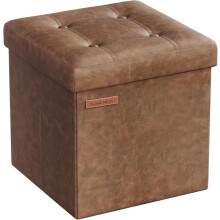 (Coffee Brown) Storage Ottoman, 38 cm Folding Foot Rest Stool, Ottoman Storage Box, Easy Assembly, for Living Room