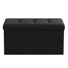 (Black) Foldable Small Ottoman Foot Rest, 38 x 76 x 38 cm Foot Stool, Cube Ottoman with Storage, Load up to 300 kg